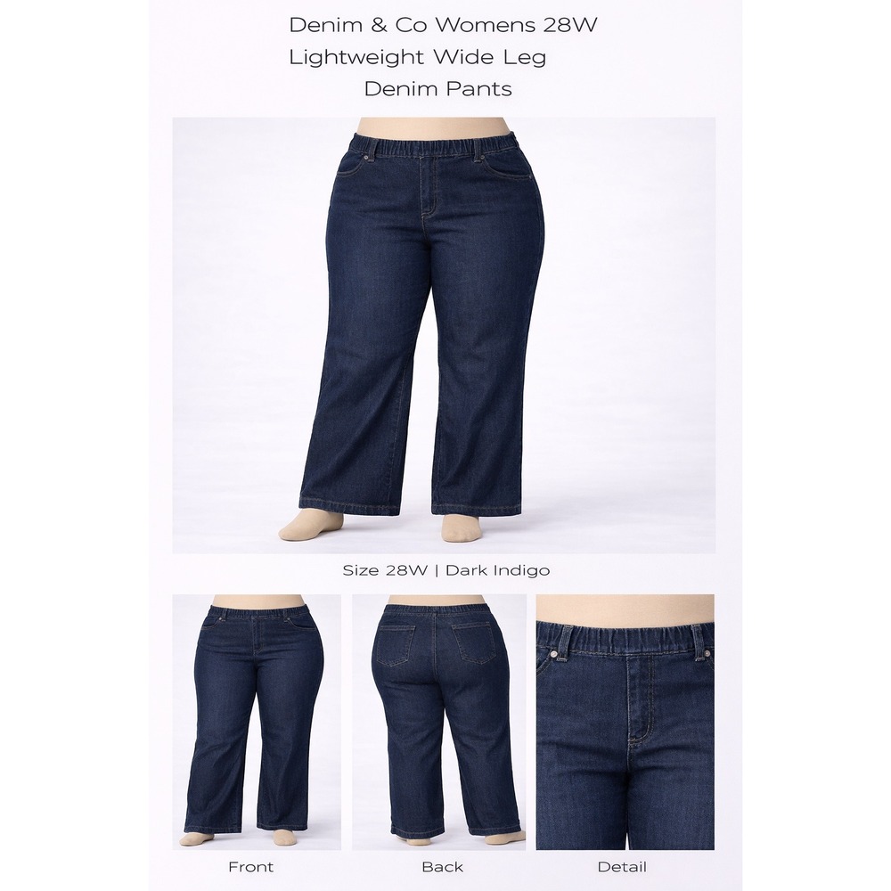 Denim & Co Womens 28W Lightweight Wide Leg‎ Denim Pants Dark Indigo A367988 NWT